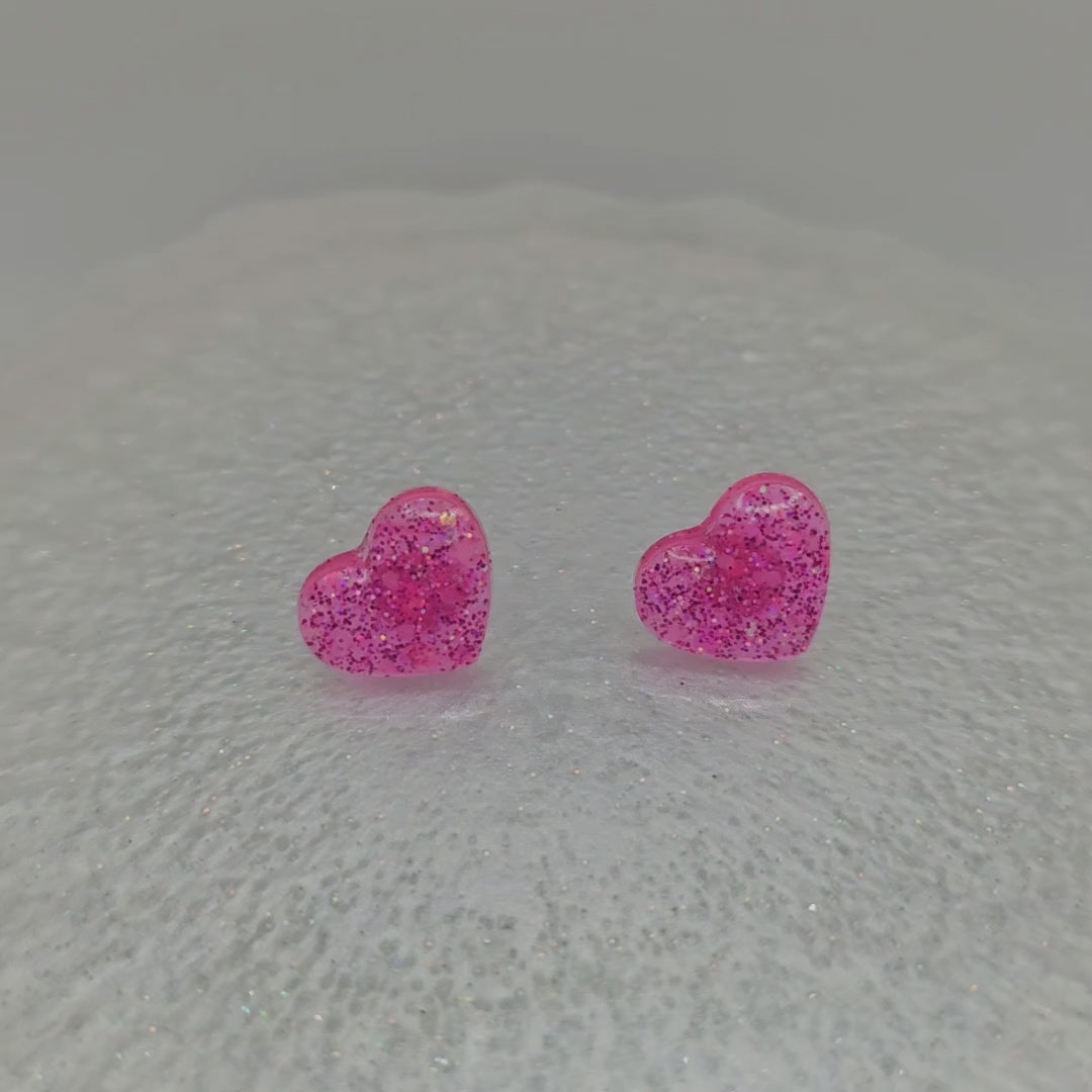 Heart Shaped Resin Stud Earrings with Glitter